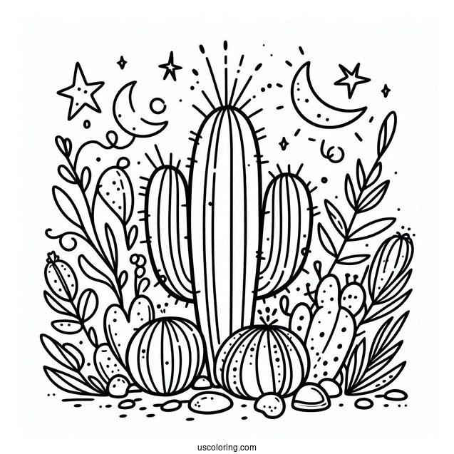 Easy Outline Of Cactus Plants For Toddlers
