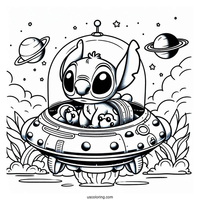 Stitch In Alien Space Ship To Color
