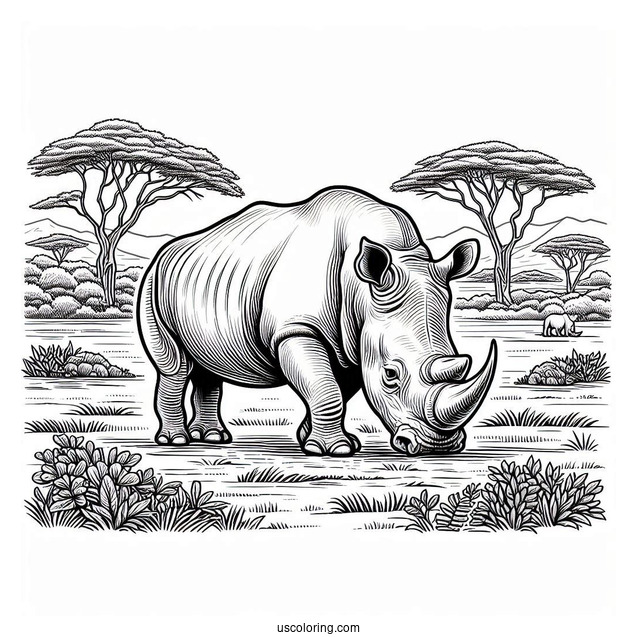African Rhino In The Wild To Color