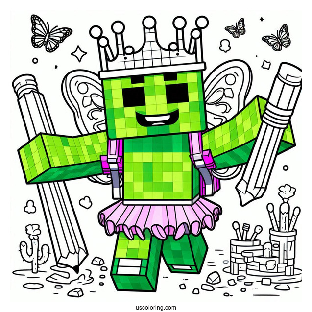Happy Minecraft Hulk Coloring Page For Kids