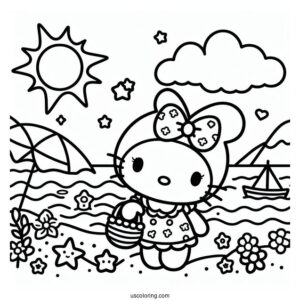 Cute Sanrio Coloring Page My Melody At The Beach