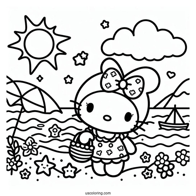 Cute Sanrio Coloring Page My Melody At The Beach