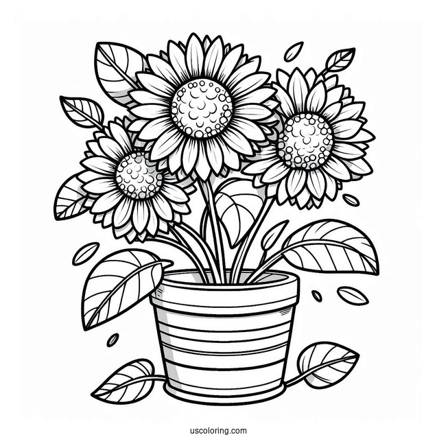 Flower Coloring Pages Of Cartoon Sunflower In Pot