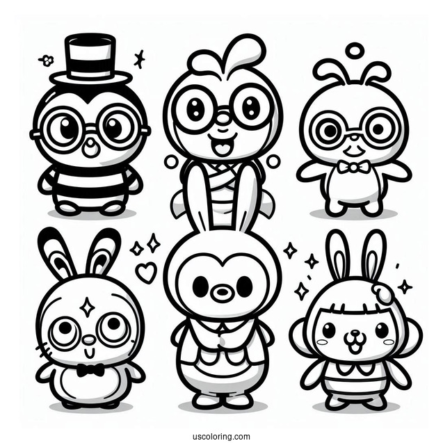 Pororo Coloring Page Of Petty, Loopy, Eddy, Poby, Harry, Tongtong, And Rody