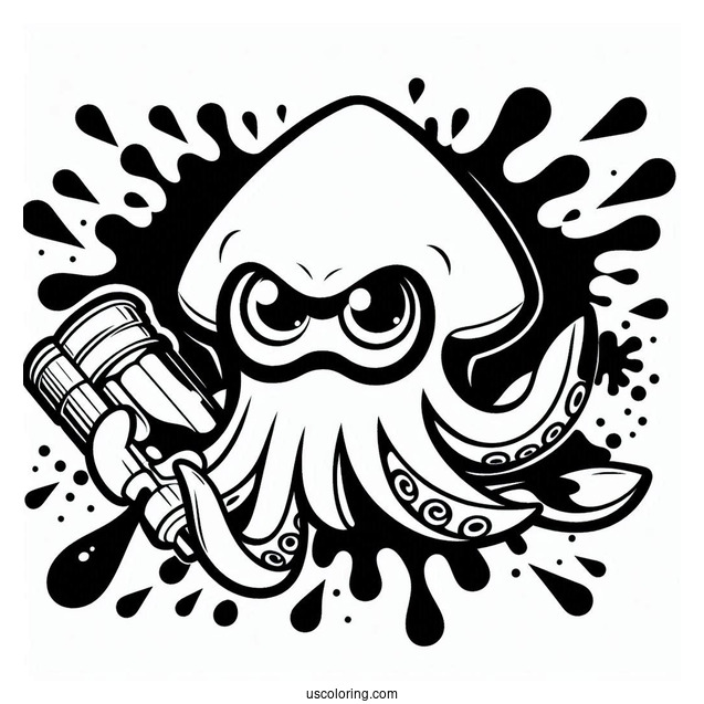 Splatoon Coloring Page Of Squid And Ink Splatter Poster