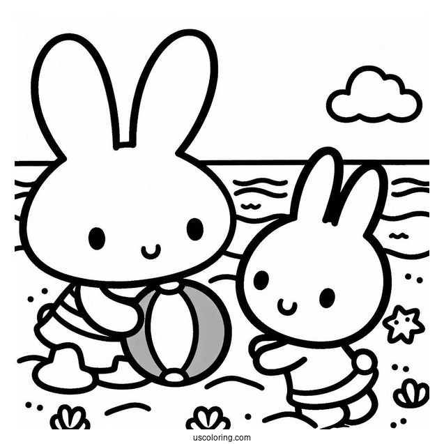 Melanie And Miffy Coloring Page Playing Beach Ball For Kids