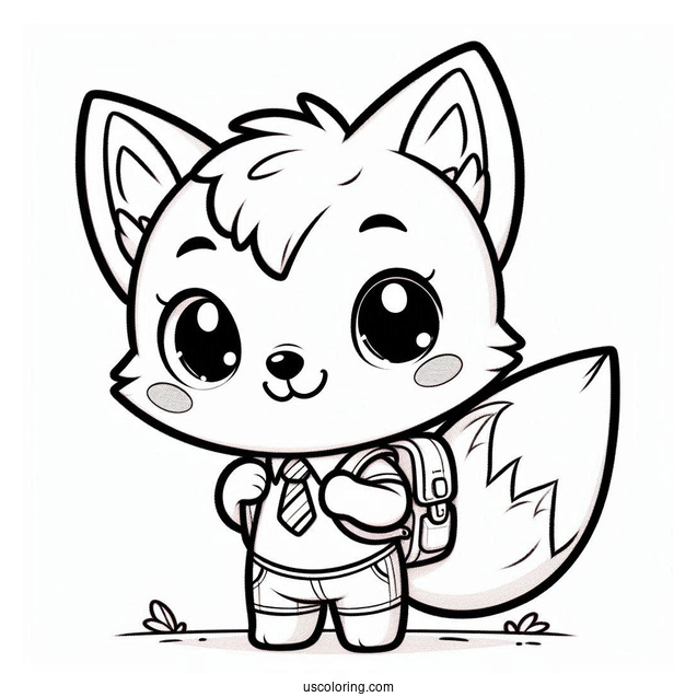 Cute Schoolboy Fox Coloring Page With A Backpack