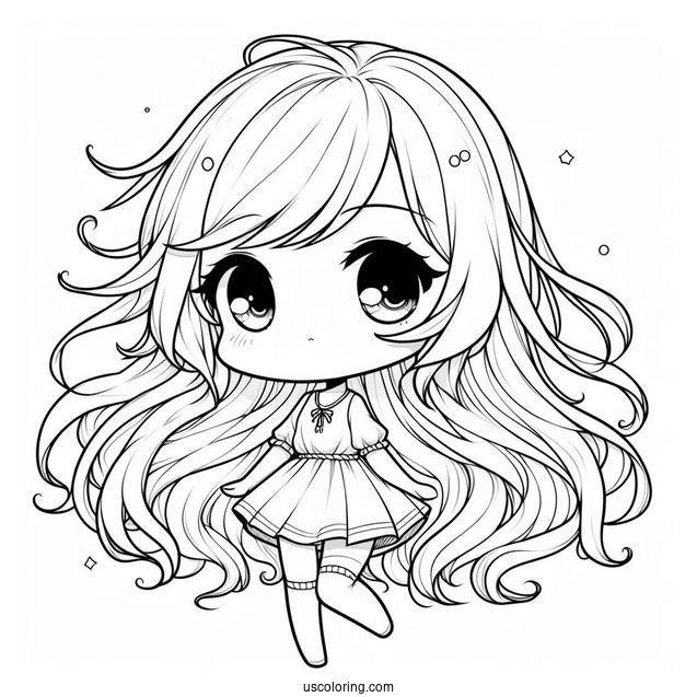 Chibi Girl With Flowing Hair, Short Dress, And Knee High Socks