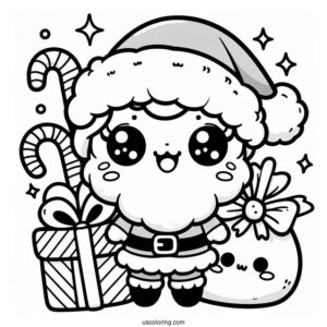 Kawaii Themed Santa Merry Christmas Coloring Picture