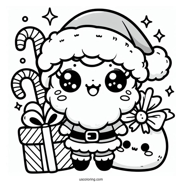 Kawaii Themed Santa Merry Christmas Coloring Picture