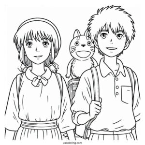Studio Ghibli Coloring Page of Outline Of Seita And Setsuko From Grave Of The Fireflies