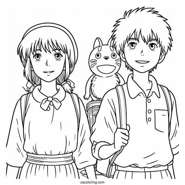 Studio Ghibli Coloring Page of Outline Of Seita And Setsuko From Grave Of The Fireflies