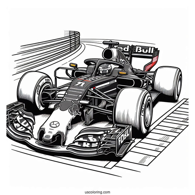 F1 Coloring Page Red Bull Racing RB18 On Race Track