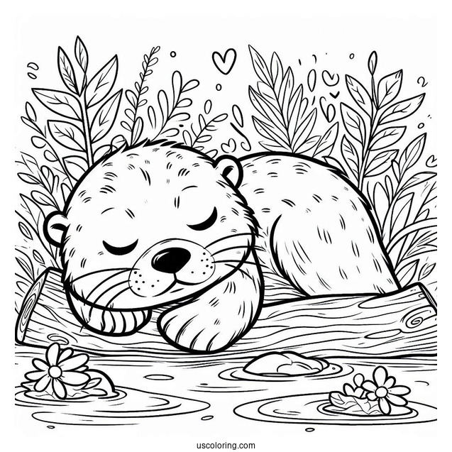 Cute Otter Coloring Page Sleeping In The Water