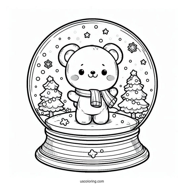 Cute Teddy Bear In Winter Snow Globe Coloring Page
