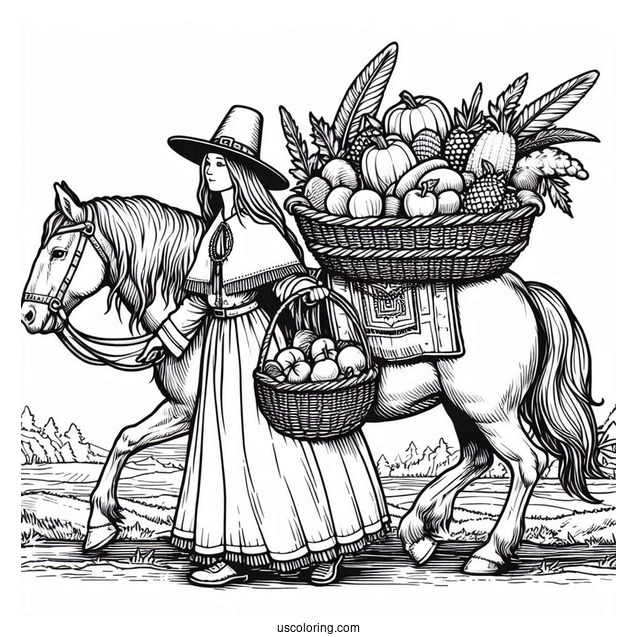 A Pilgrim Coloring Page Of A Native American Carrying Food