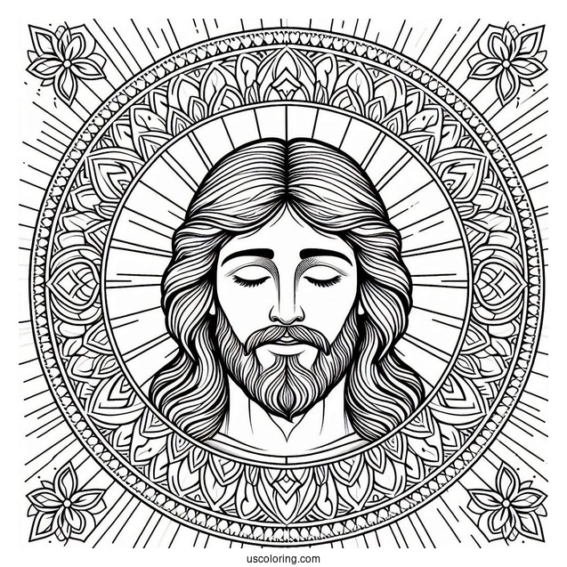 Jesus Coloring Page At The Center Of A Mandala