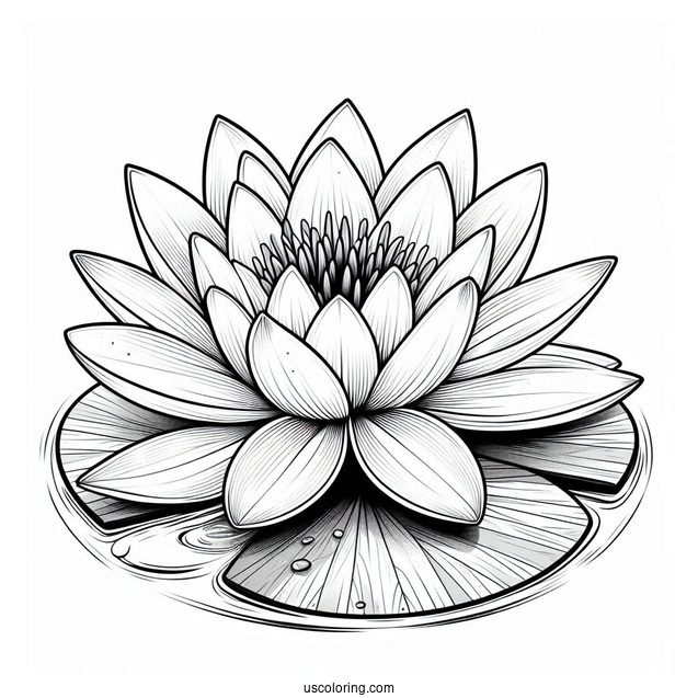 Flower Coloring Pages Of Large Water Lily On Pond