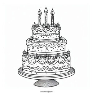Coloring Sheet Of Cute Tiered Birthday Cake