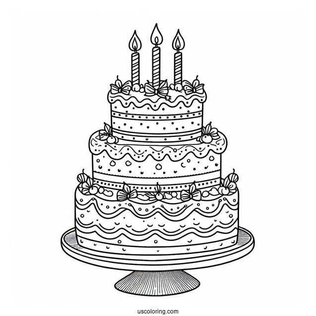 Coloring Sheet Of Cute Tiered Birthday Cake