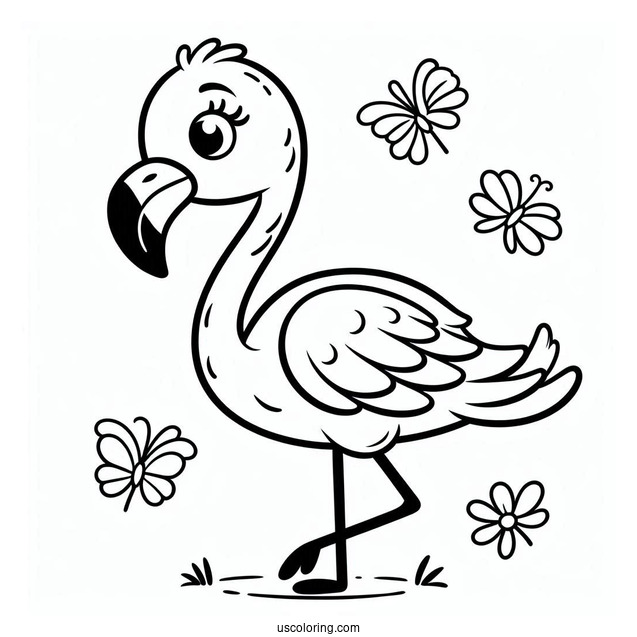 Cute Cartoon Flamingo To Color For Preschoolers