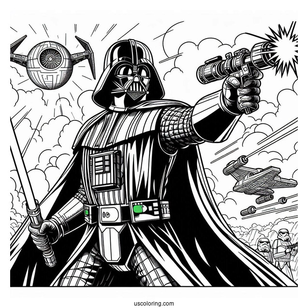 Darth Vader In A Battle Coloring Page