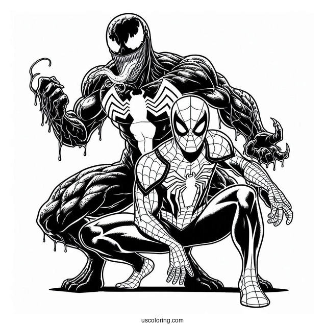 Venom And Spider-Man Detailed Coloring Page
