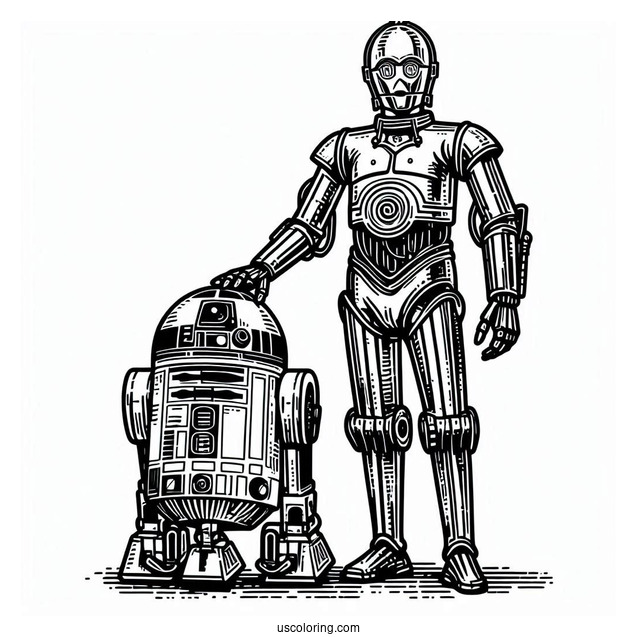 C-3PO Robot And R2-D2 Coloring Sheet