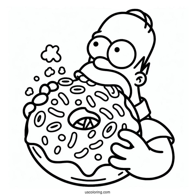 Coloring Page Of Homer Eating Big Donut