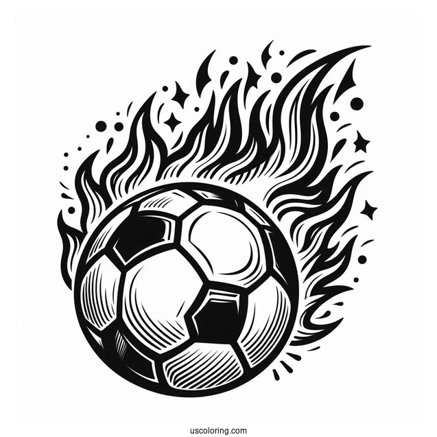 Flaming Soccer Ball To Color For Kids
