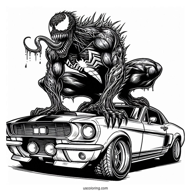 Carnage Coloring Page Growling On Top Of Car