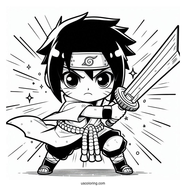 Chibi Sasuke Coloring Page Fighting With Sword