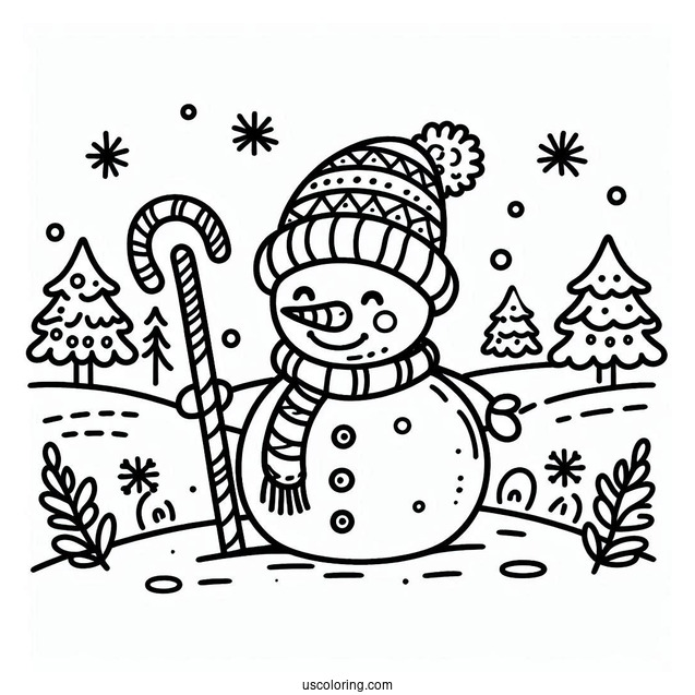 Simple To Color Snowman With Santas Coming