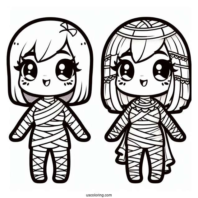 Chibi Egyptian Mummy Coloring Page For Preschoolers