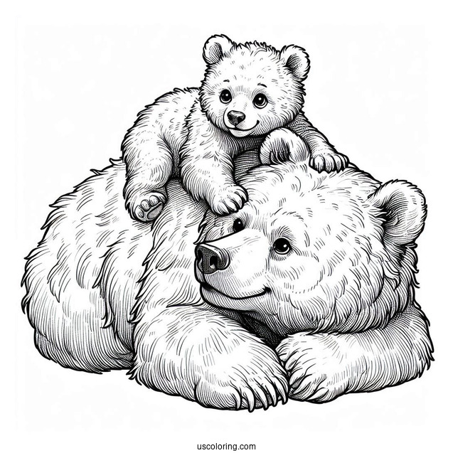 Bear Coloring Page Of Cub Lying On Top Of Mama Bear