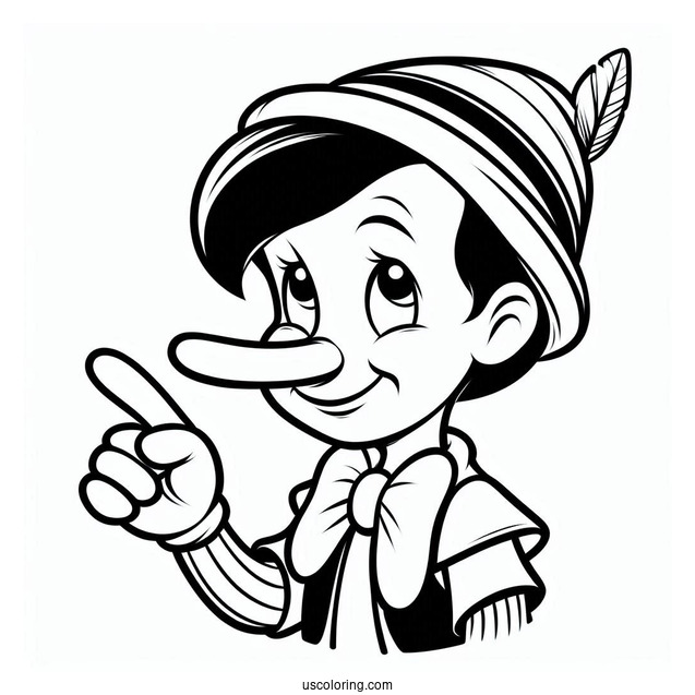 Pinocchio Coloring Page Touching His Pointy Nose