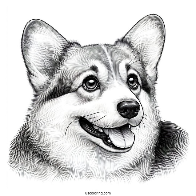 Close Up Of Realistic Corgi Coloring Page