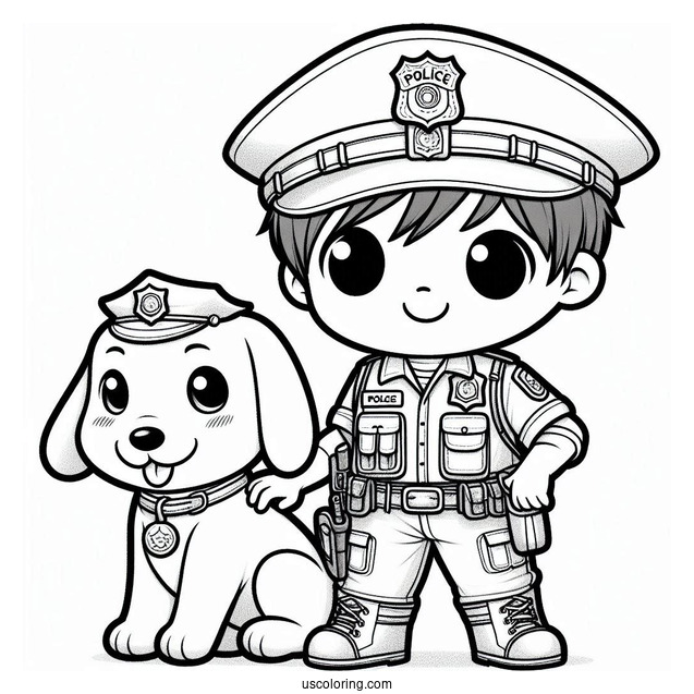 Police Man With Police Dog To Color