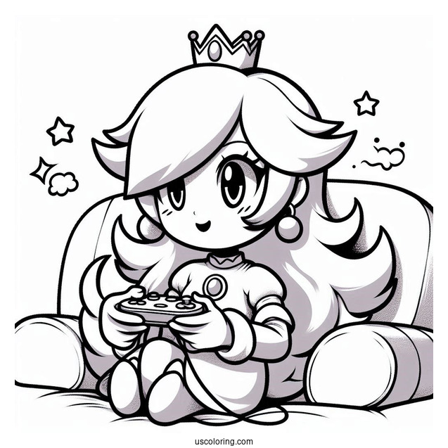 Rosalina Coloring Page Playing Video Game With Luma Watching