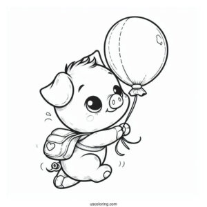 Piglet Coloring Page In The Air Clinging To A Balloon