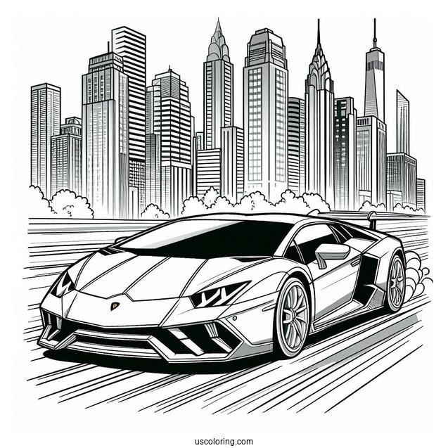 Coloring Page Of Lamborghini Driving In City