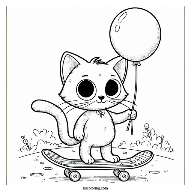 Talented Pete The Cat On a Skateboard Holding a Balloon