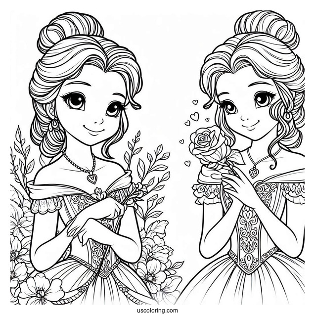 Easy Coloring Sheet Of Princess Belle