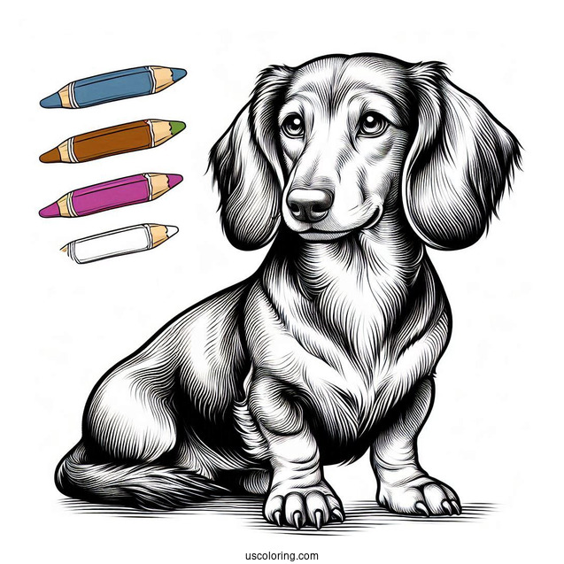 Realistic Dachshund Coloring Page Sitting