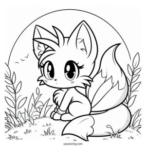 Cute Tails Coloring Page Sitting On Grass