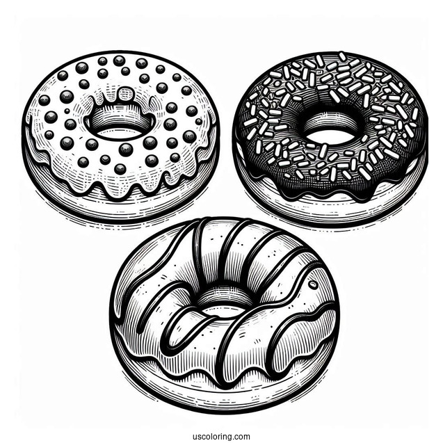 Three Donuts With Glazed, Chocolate and Sprinkles