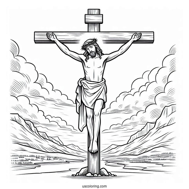 Jesus On The Cross Coloring Page For Sunday School