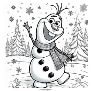 Olaf Waving With Snow Coloring Page
