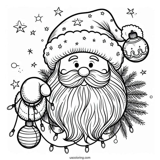 Santa With Christmas Lights To Color For Kids
