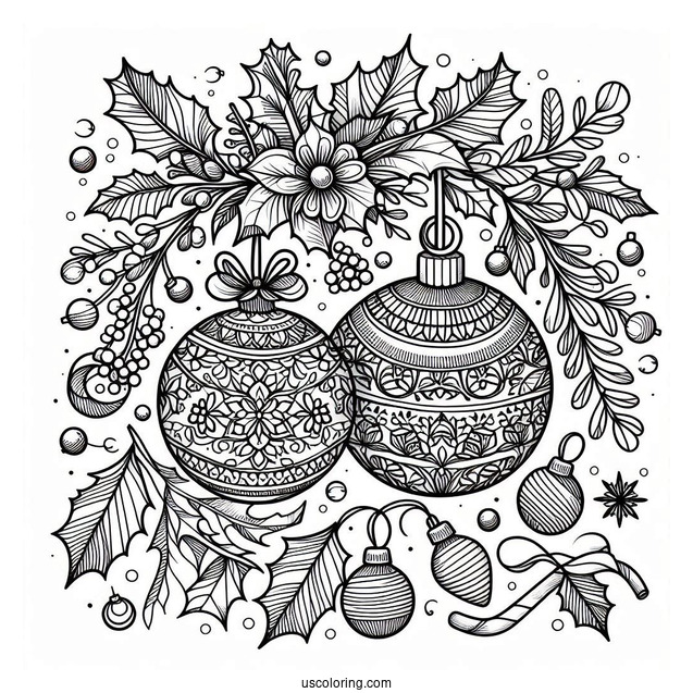 Baubles And Mistletoes Christmas Mandala Coloring Page